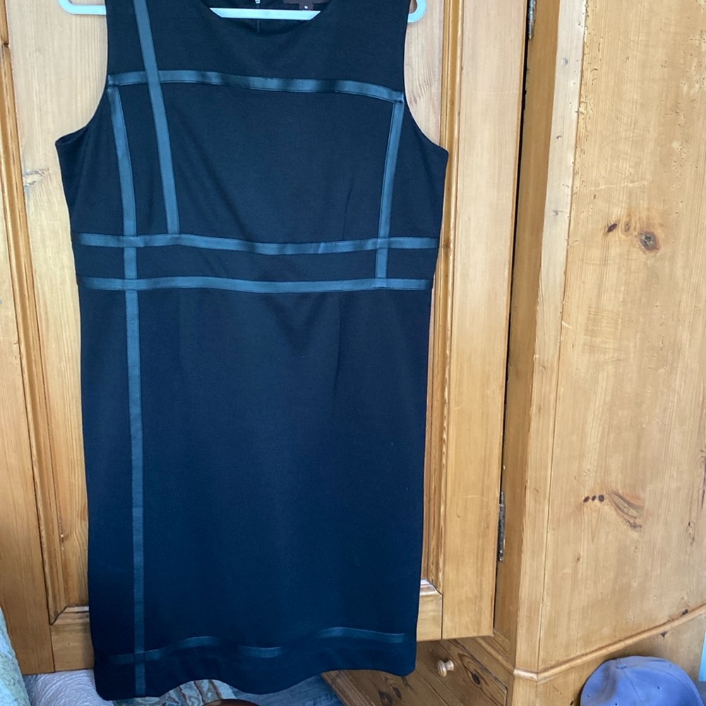 Dana Buchman Womens Faux Leather Detail Sleeveless Black Dress, Size 16